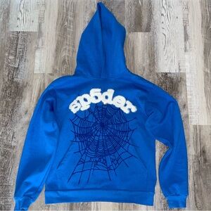 Blue Hoodie with Spider Web Design
